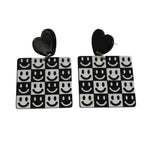 Monochrome Checked Earrings - Smiley