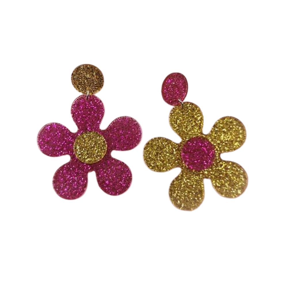 Daytime Disco Flower Earrings - Pink Glitz